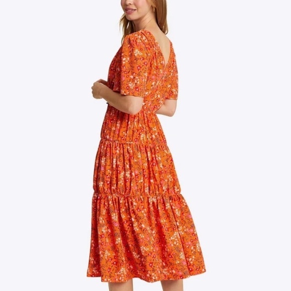 Draper James Apricot Orange Pansy Floral Margo Flutter Sleeve Midi Dress NWT 12 - Picture 11 of 11